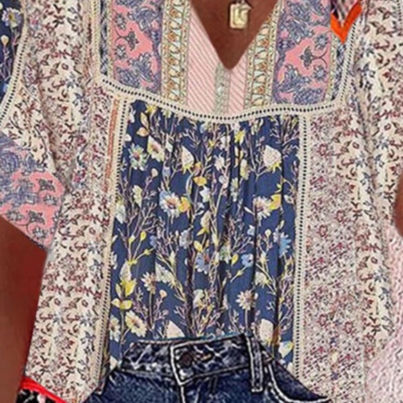 Tops - 🌵Print Floral Half Sleeve Boho blouse sz sm